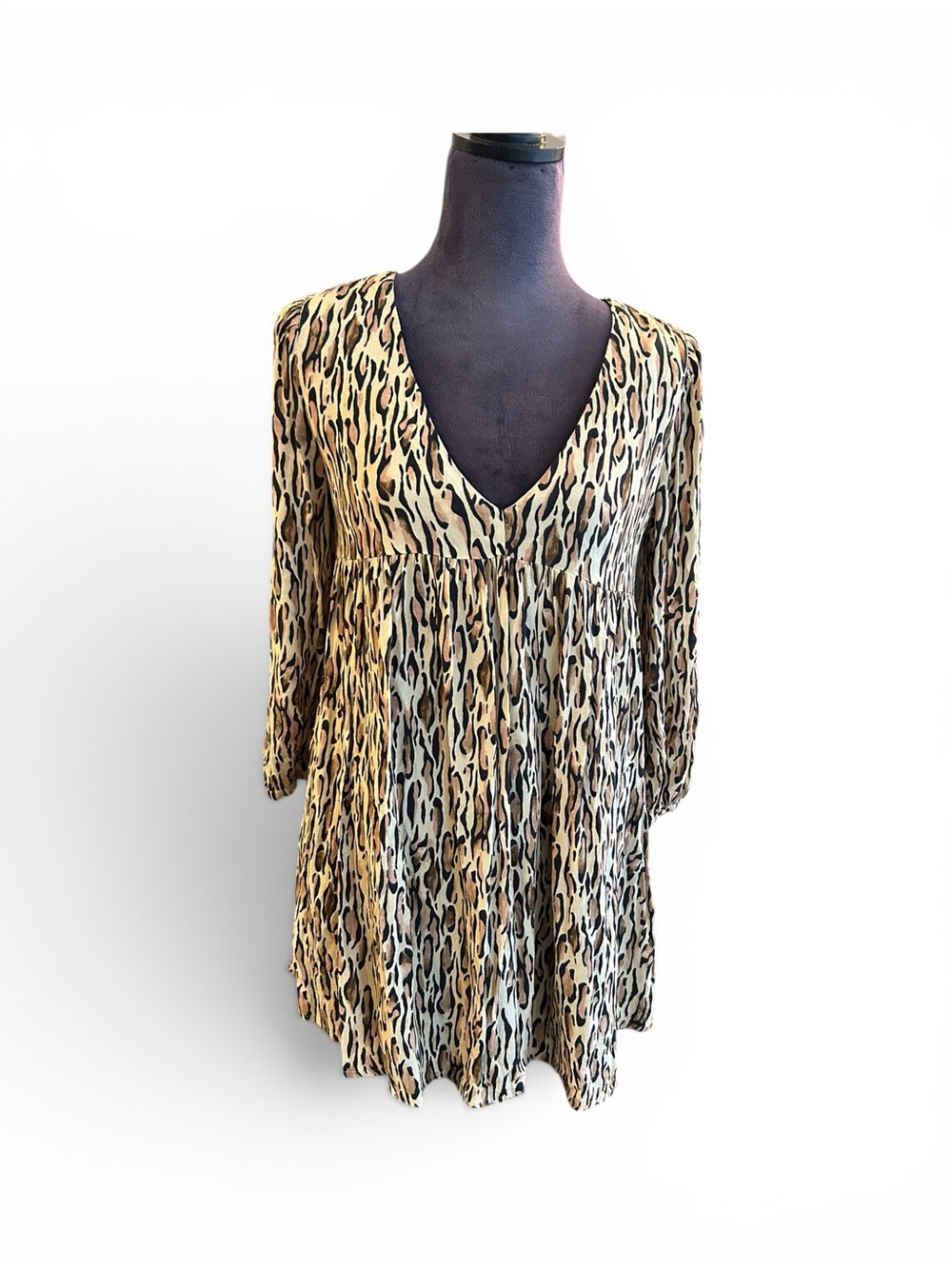 Sunday Best Animal Print V-Neck Tunic - Beige and Black